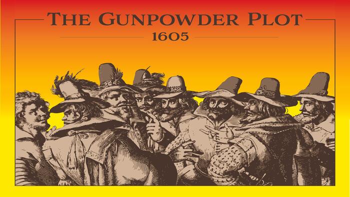 Illustration of Guy Fawkes and the Gunpowder Plot of 1605, depicting the conspiracy to blow up the English Parliament