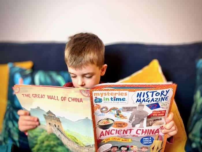 history-magazine-subscription for kids boy reading ancient china history magazine